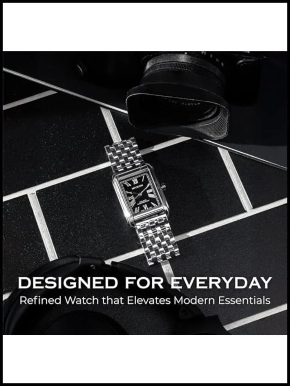 Men Vintage Stainless Steel Tank Dress Watch Water Resistant